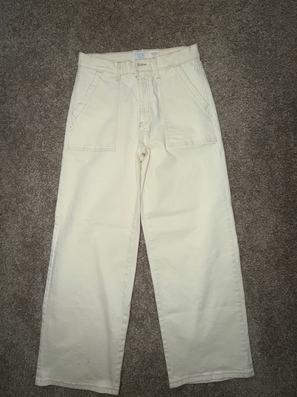 Time and Tru Cream Straight Leg High-Waist Pants